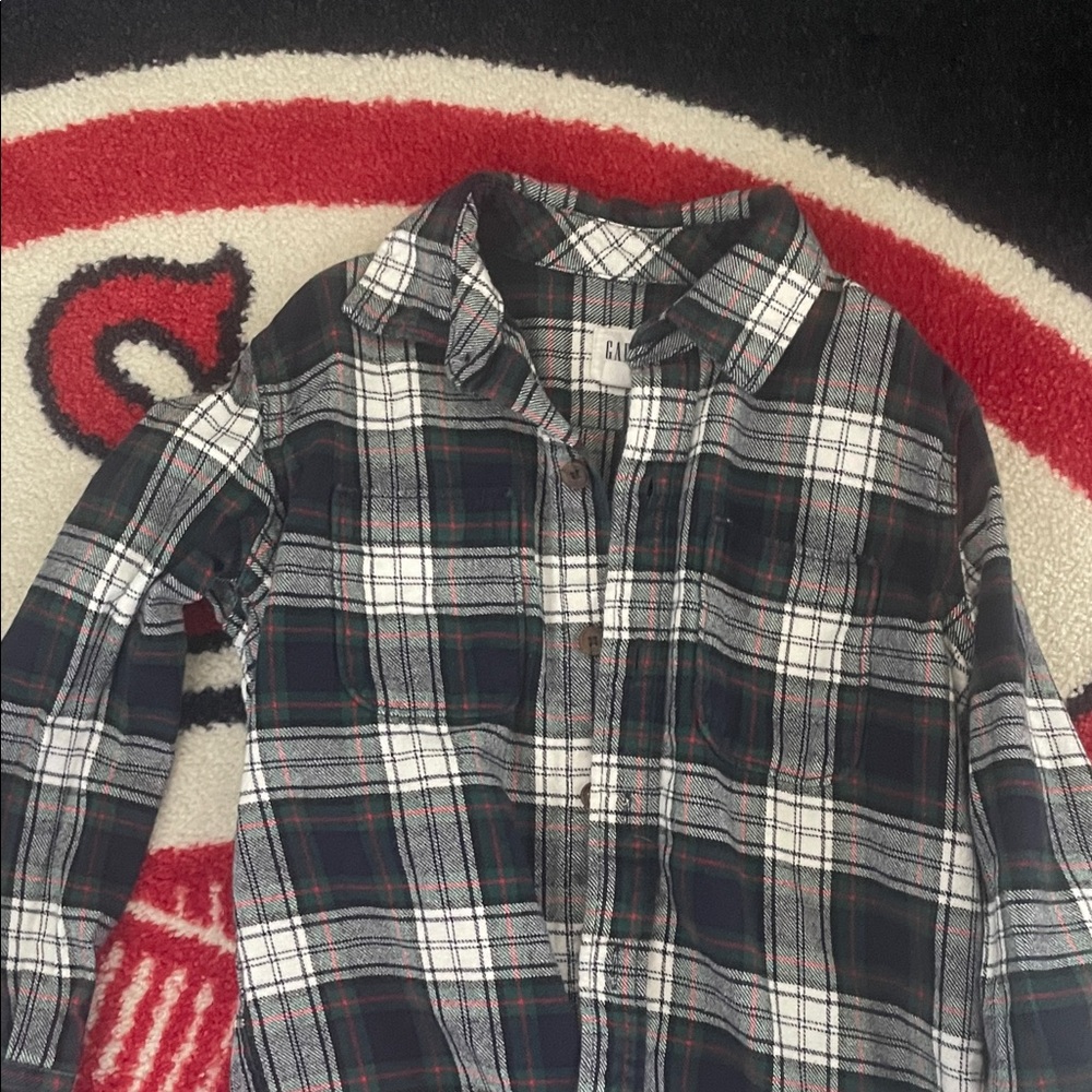 GAP Plaid Button Down Shirt - Black, White, and Red